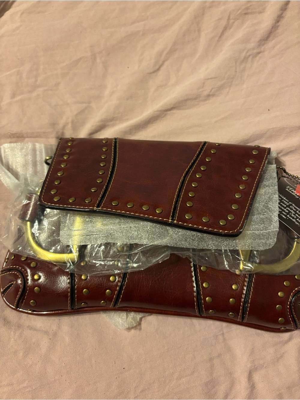 Vintage Rina Rich Brown Studded Leather Shoulder Bag - Picture 8 of 9